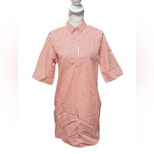 Saint James Striped Collared Dress Red/orange White Size 6 Knee Length Cotton